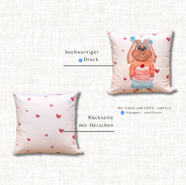 SALE – Kinderkissen Häschen mit Herzchen | Velours