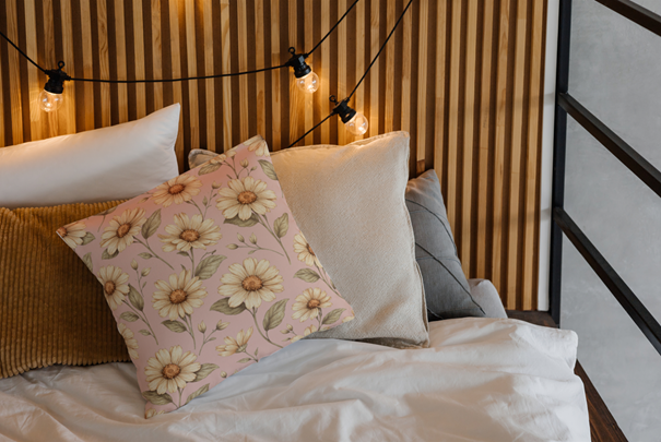 Dekokissen mit Blumenmuster | Rosé-Beige