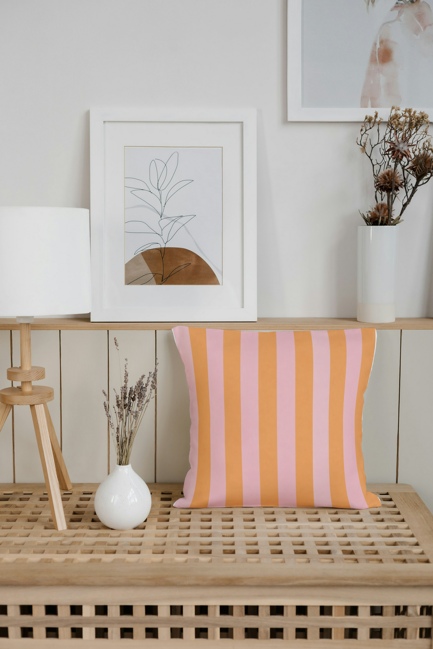 Dekokissen mit Streifen | Rosé-Orange