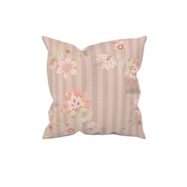 Dekokissen mit floralem Muster & Streifen | Rosé-Beige