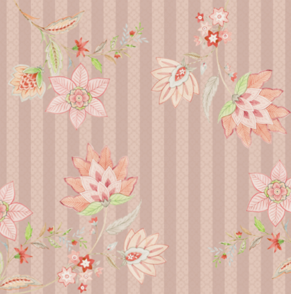 Dekokissen mit floralem Muster & Streifen | Rosé-Beige