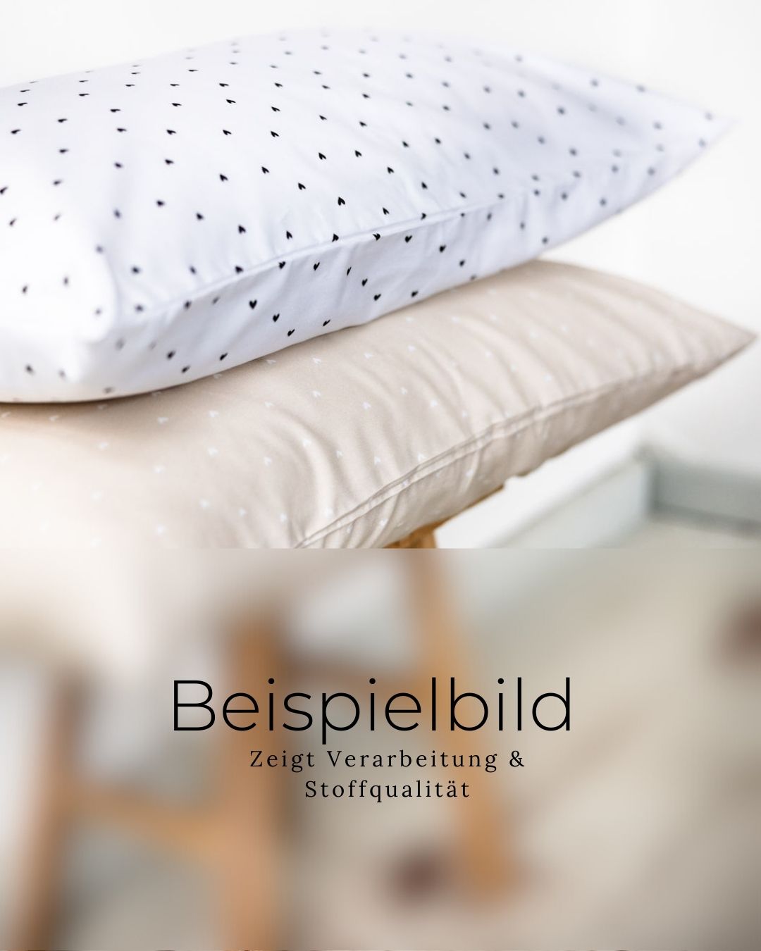 Beispielbild mit zwei Kissen, zeigt die Verarbeitung und Stoffqualität als Referenz.