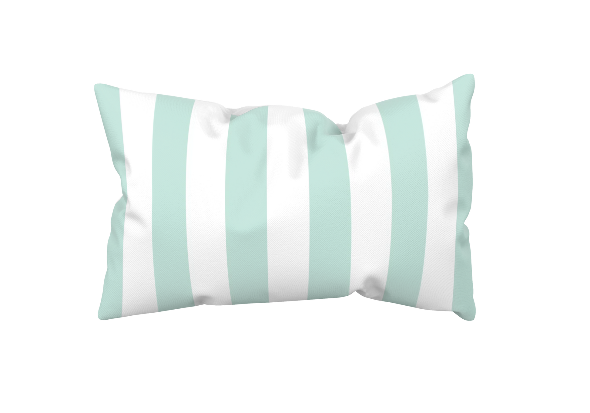 Dekokissen mit Blockstreifen in Aqua-Blau und Weiß im Format 40x60 cm. Kissenhülle im Küstenstil für Sofa, Bett, Ferienwohnung und Ferienhaus an der Ostsee.