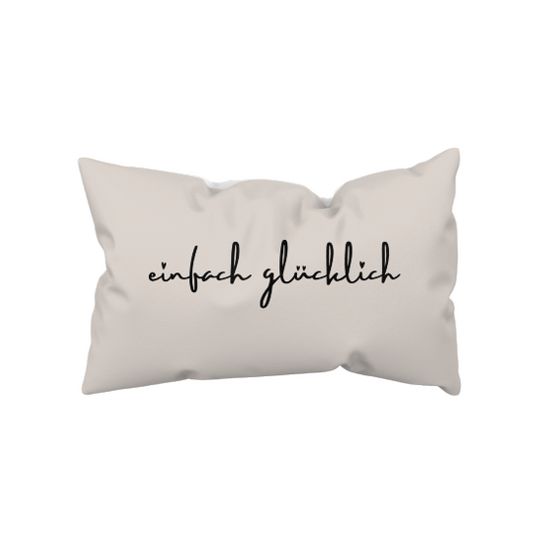 Dekokissen Beige | Schriftzug „einfach glücklich“