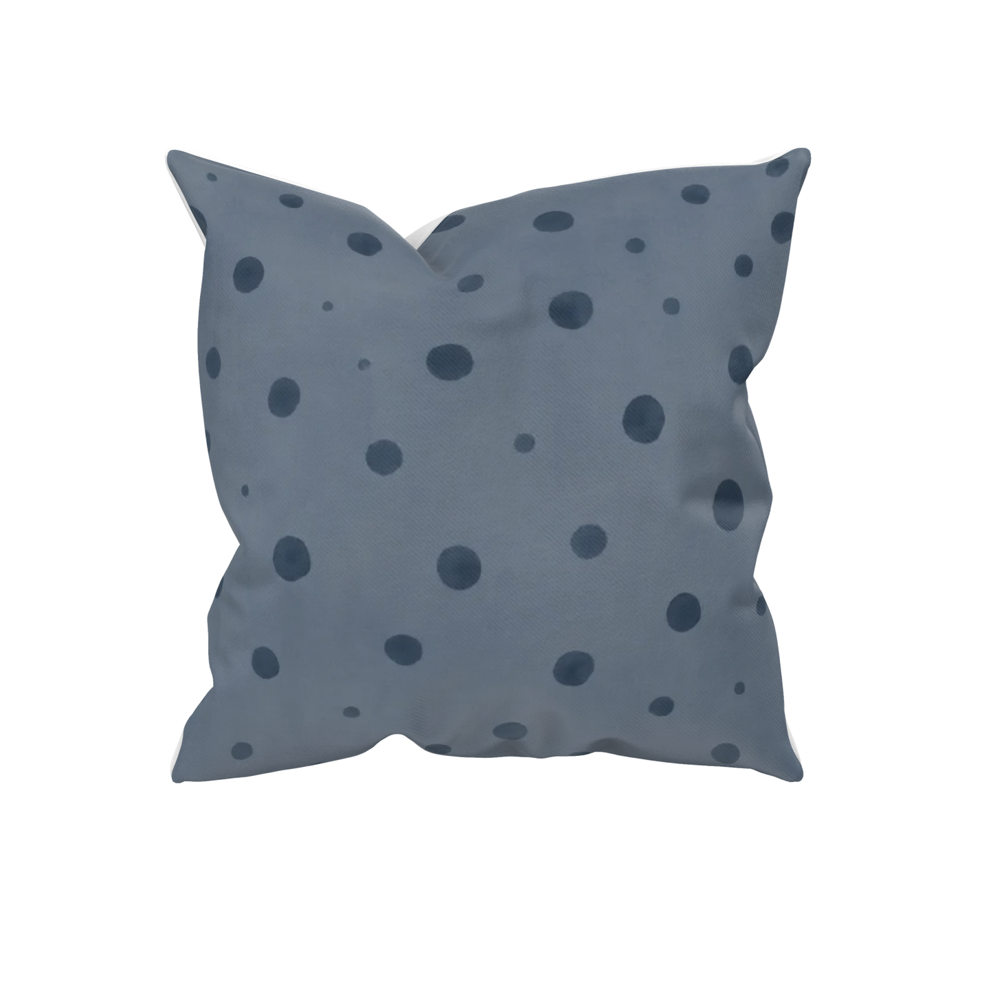 Kissenhülle Schwalbendots in Nebelblau mit von einer Schwalbenfeder inspiriertem Punktmuster aus der Kollektion Schwalbe & Nebelblau.