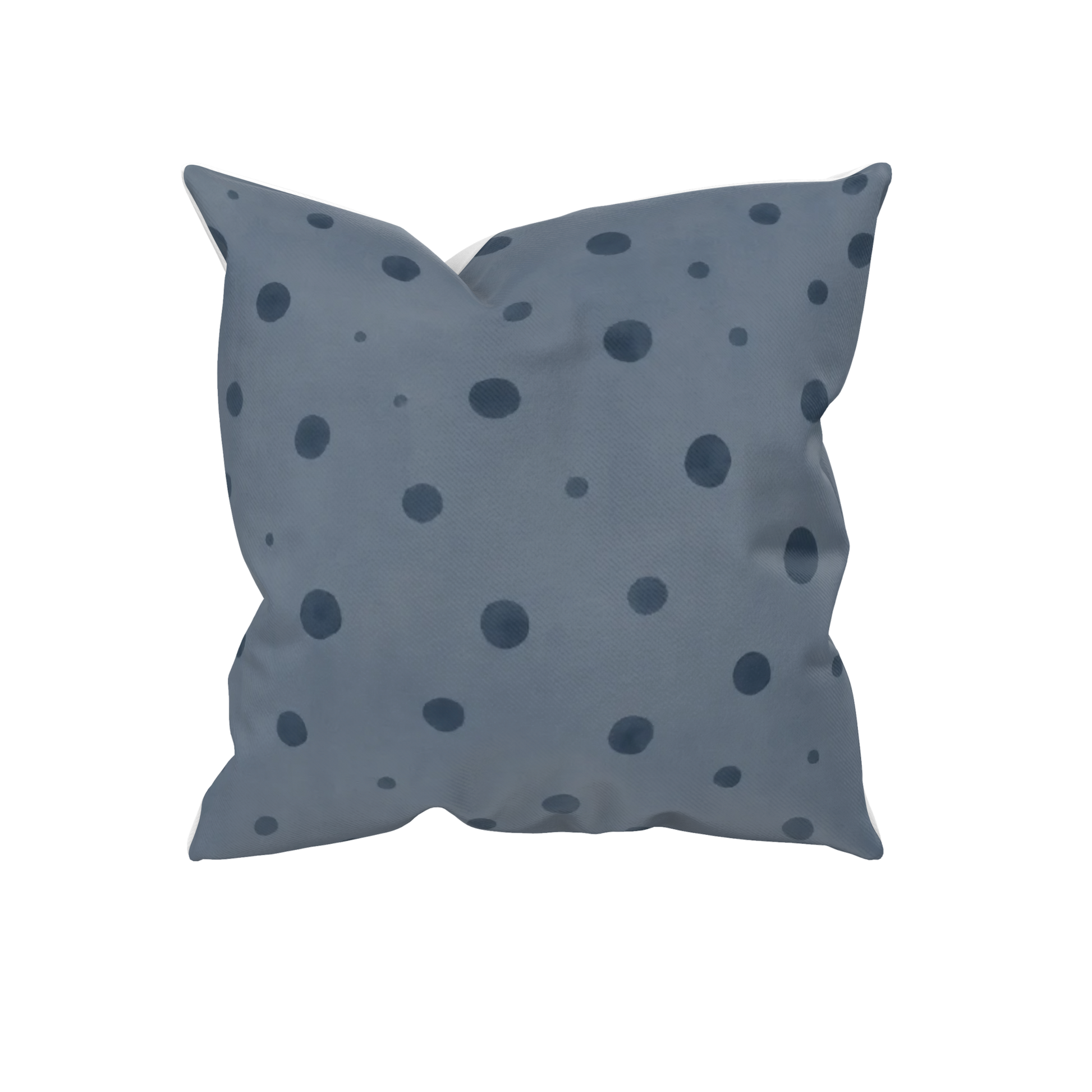 Kissenhülle Schwalbendots in Nebelblau mit von einer Schwalbenfeder inspiriertem Punktmuster aus der Kollektion Schwalbe & Nebelblau.