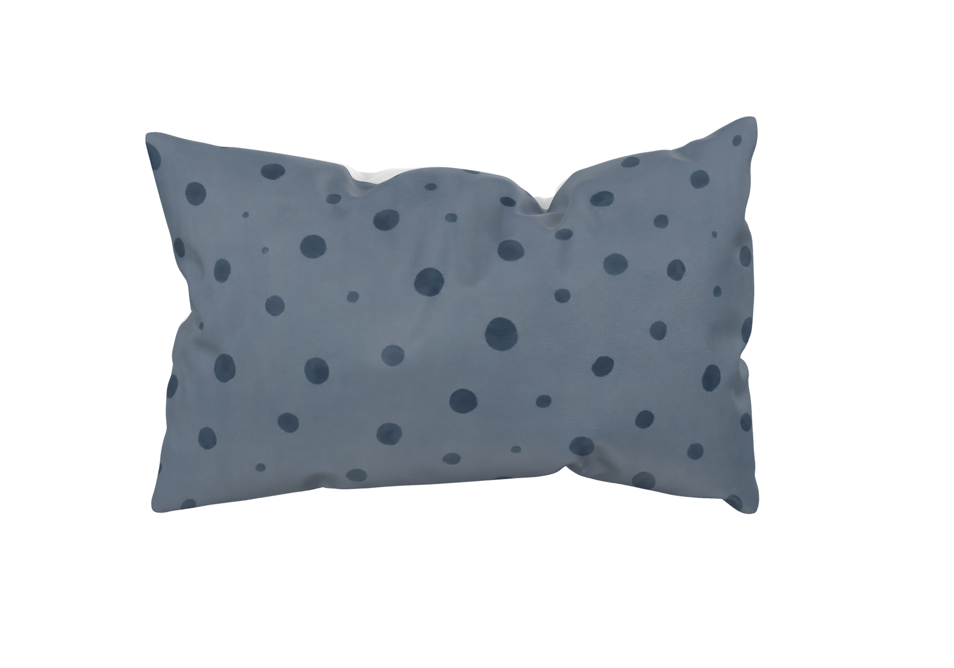 Kissenhülle Schwalbendots in Nebelblau mit von einer Schwalbenfeder inspiriertem Punktmuster aus der Kollektion Schwalbe & Nebelblau.